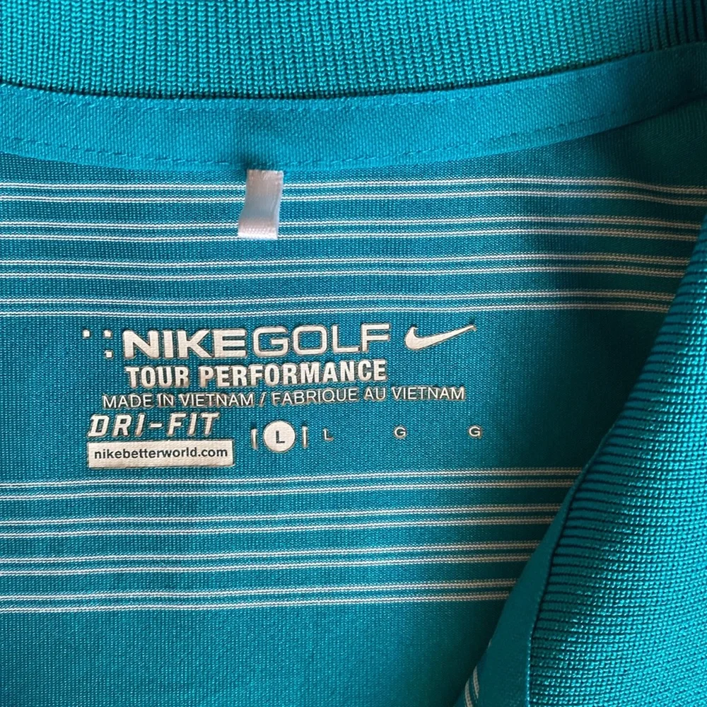 Nike Golf Tour Performance Dr-Fit Teal & White Stripe Polo Shirt, Women’s L
